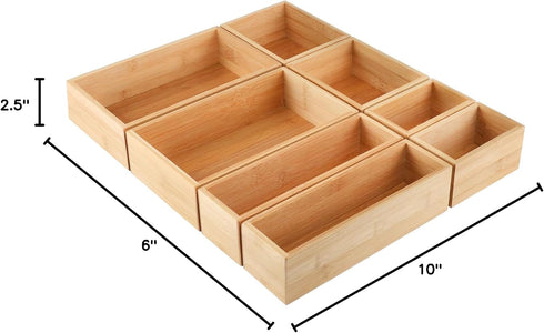 Kootek 8 Pcs Bamboo Drawer Organizer, Versatile Kitchen Storage Box with 4-Size Dividers for Cutlery and Utensils