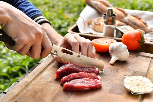 ZhengSheng Folding Chef Knife 4.8" Sharp 440A Stainless Steel Blade, Wooden Handle Pocket Foldable Kitchen Knife