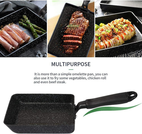 MyLifeUNIT Japanese Tamagoyaki Pan, Nonstick Square Omelette Pan 7 x 5 inches, Black with Silicone Spatula