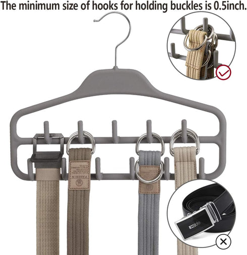 ELONG HOME 2 Pack Belt Hanger, Gray Sturdy Organizer with 360 Degree Swivel, 11 Large Hooks for Closet