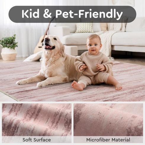 Rug-5x7 tchdio Pink Area Rugs for Living Room, Ultra Soft Washable Rugs for Bedroom Non Slip Nursery Rug, Kids Rug