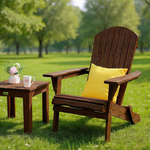 VINGLI Folding Adirondack Chair, Wood Adirondack Chairs for Outdoor, Foldable Fire Pit Chairs for Patio, BBQ, Porch