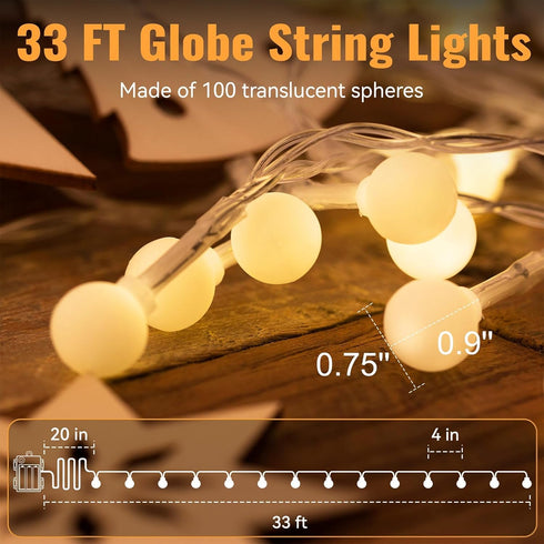 2 Pack 33ft 100 Tree[8 WERTIOO Battery Operated String Lights LEDs Globe Fairy Lights with Remote Control