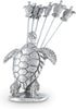Vagabond House Pewter Sea Turtle Cheese Martini Olive Cocktail Pick Set, 4 inch Tall, 6 picks
