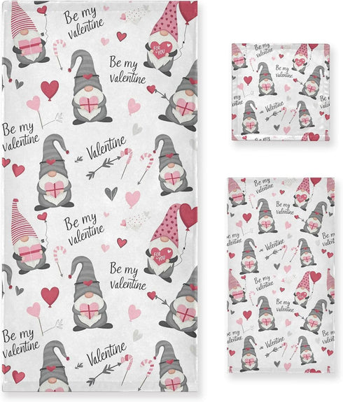 Pfrewn Cute Gnomes Hearts Pink Towels Set of 3 Romantic Romantic Love