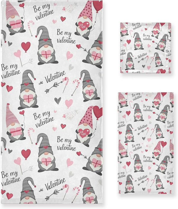 Pfrewn Cute Gnomes Hearts Pink Towels Set of 3 Romantic Romantic Love