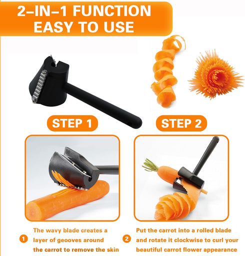 2 Carrot Peeler Pcs Carrot Curler Black Carrot Spiral Shred Slicer Root Vegetables Fruits Slicer Sharpener Garnishing