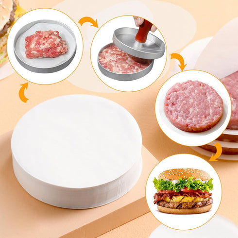 GWHOLE 500pcs Wax Paper Non-Stick Hamburger Patty Paper, Food Grade BBQ Grill Waxed Stencil Sheet, 4.3 inch