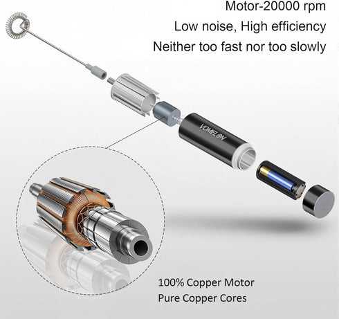 VOMELON 2 Milk Frother Handheld, Battery Operated Coffee Foamer Drink Mixer with Stainless Steel Electric Whisks