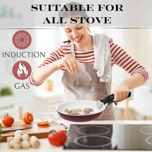 Moss & Stone Aluminum Pots And Pans Set Nonstick, Removable Handle Cookware, Stackable Pots And Pans Set, Dishwasher