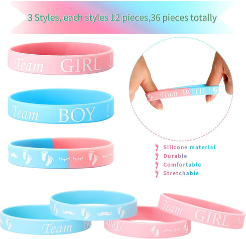 30 Pieces Gender Reveal Bracelets - Team Boy, Team Girl, and Team Both Silicone Wristbands for Baby Shower
