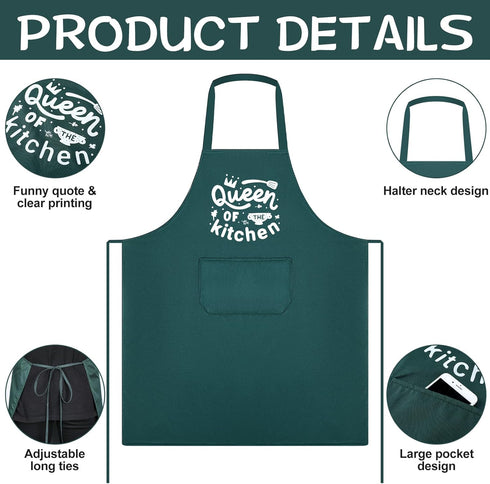 Set of 3 Women Kitchen Aprons with Funny Quotes, Adjustable Waist Tie Cute Aprons for Cooking