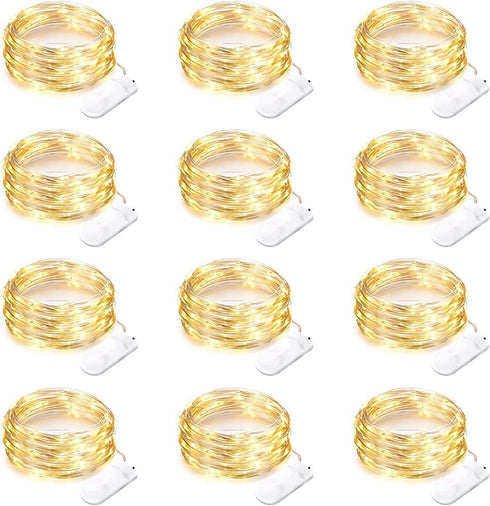 12 Pack Battery Operated Fairy String Lights, 7 Feet 20 LED Waterproof Silver Wire Firefly Lights for Party Christmas