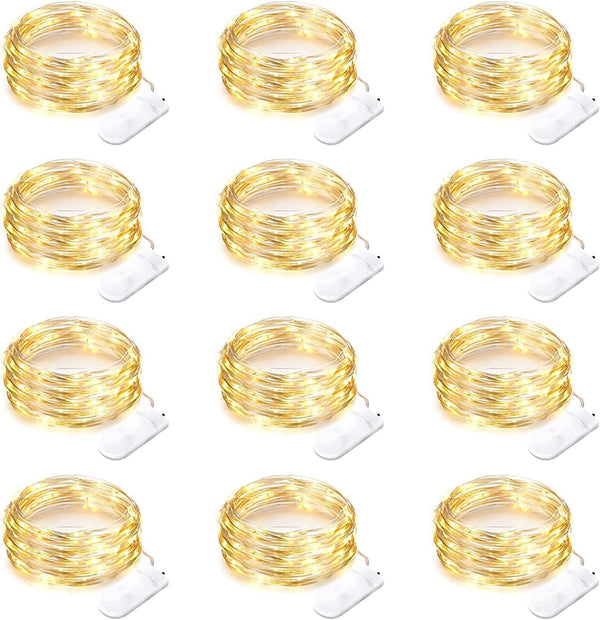 12 Pack Battery Operated Fairy String Lights, 7 Feet 20 LED Waterproof Silver Wire Firefly Lights for Party Christmas