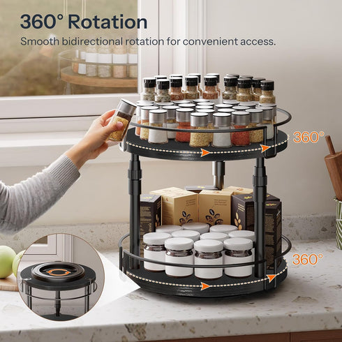 2-Tier Countertop BB05TL01 HOOBRO Lazy Susan Organizer Spice Rack, Height Adjustable Rotating Lazy Turntable Spice