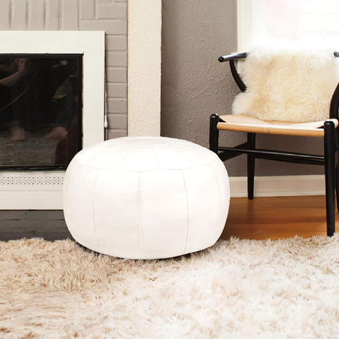Unstuffed Pouf Foot Stool Round Decorative Leather Ottoman Cushion Storage seat or for Resting Your Feet on, Floor