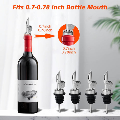 BALTRE 6PCS 3/4" Liquor Bottle Pourers, Auto Flip Olive Oil Dispenser Spout, Weighted Stainless Steel Alcohol Pourer
