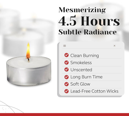 Tea Light Candles in Metal Cups - 250 Bulk White Unscented Votive Candles, 4.5 Hours Long Burning for Romantic Dinner