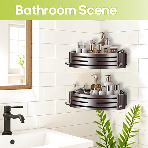 1Pack) Corner Shower Caddy Suction Cup,Shower Shelves with Hooks,No Drilling Powerful Suction Bathroom Organizers