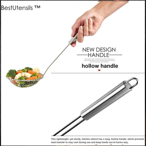 Best Utensils Asian Kitchen Stainless Steel Spider Strainer - Professional Wire Skimmer, 7-Inch Basket