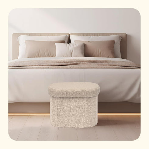 16.1"x12.2"x12.2" PINPLUS Storage Ottoman Boulce Tufted Folding Small Ottomans Bench Foot Rest with Storage (Beige)