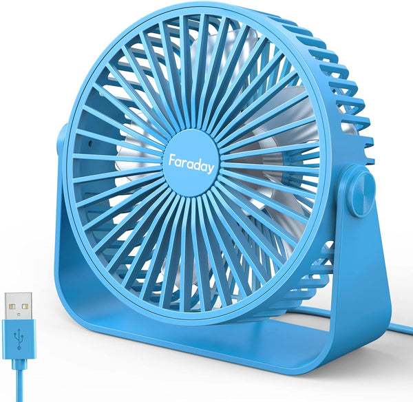 FARADAY USB Desk Fans, 5 Inches Portable Table Fan, 360° Head Rotation, Small Personal Desktop Fan, 3 Speeds, Blue