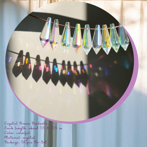 50pcs 38mm Suncatcher Crystal Icicle Prisms Pendant, Icicle Chandelier Crystals Pendants Drops Lamp Candle Holders