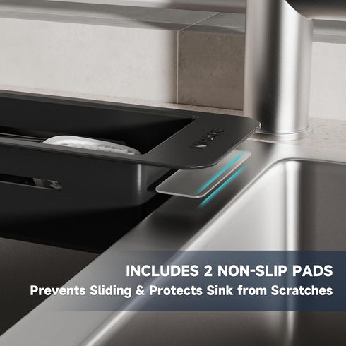 NiHome Extendable Over Sink Kitchen Organizer, Telescopic Storage Rack for Sponge, Adjustable Caddy with Drainage