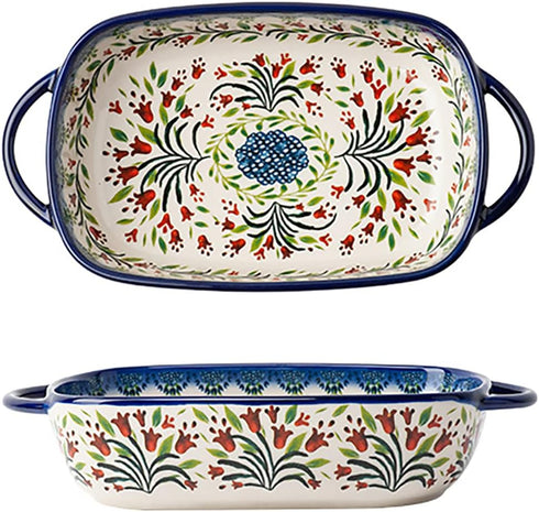Vintage Style Ceramic Bakeware Casserole Dish with Tulip Flower Pattern, 22 OZ for Oven