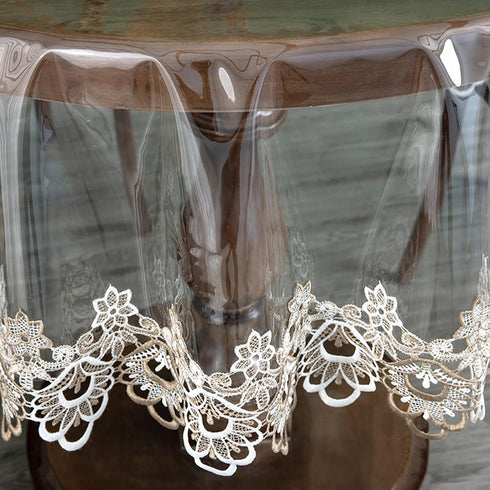 60 inch, Jeloris Plastic Clear Round Tablecloth Vinyl PVC Waterproof Tablecloth Embroidered Lace Edge Transparent Table