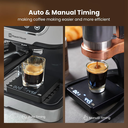 2kg/0.1g Mini Coffee Scale with Timer, Maestri House Rechargeable Espresso Scale, Accurate Scale for Espresso