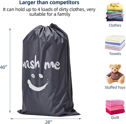 NICOGENA Wash Me Laundry Bag - 2 Packs, 28x40 inches, Heavy Duty Hamper Liner for College Students, Sky Blue & Gray