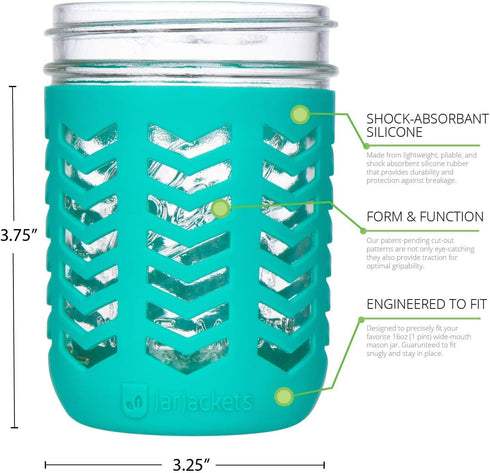 Silicone Mason Jar Protector Sleeve - Fits Ball, Kerr 16oz WIDE-Mouth Jars, Package of 4, Multicolor