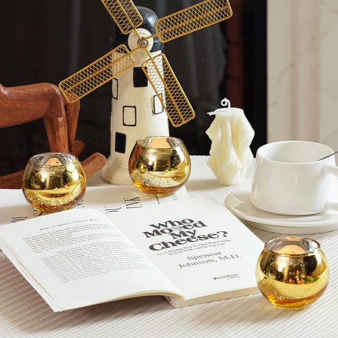 24 Homemory Pcs Gold Votive Candle Holders, Round Mercury Glass Candle Holder, Tealight Candle Holders for Table