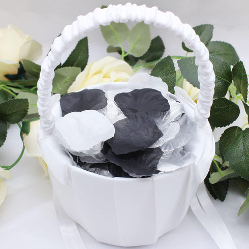 900PCS Silver Black White Artificial Flowers, Silk Rose Petals, Flower Girl Scatter Petals for Wedding