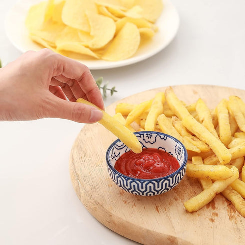 Selamica Ceramic Mini Dipping Bowls Set of 6, 3 inch Soy Sauce Dishes for Side Dishes, Appetizers, Vintage Blue