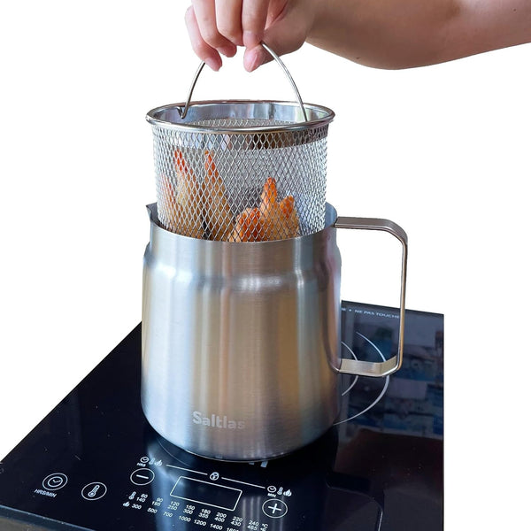 Deep Fryer Pot with Basket and Oil Strainer, 304 Stainless Steel Deep Frying Pot for French Fries, Chicken, 2L (2Qt)
