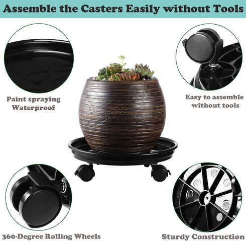 4 Packs 11.8" Plant Caddy with Wheels Plastic Rolling Plant Stands Heavy-duty Plant Dolly with Casters Indoor Outdoor