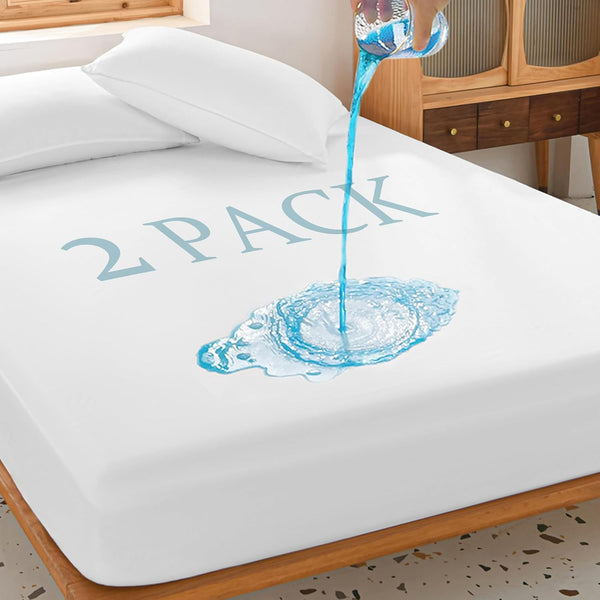 Twin Waterproof Mattress Protector Deep Pocket Cover, 2 Pack Soft Breathable Fitted Noiseless Stretch to 19"