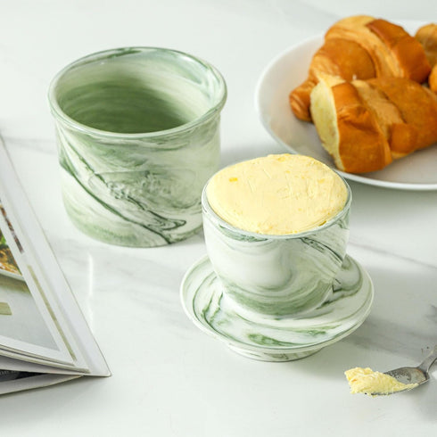 6 OZ Counter, Ceramic Butter Crock, Butter Keeper for French Butter Dish Big Capacity green