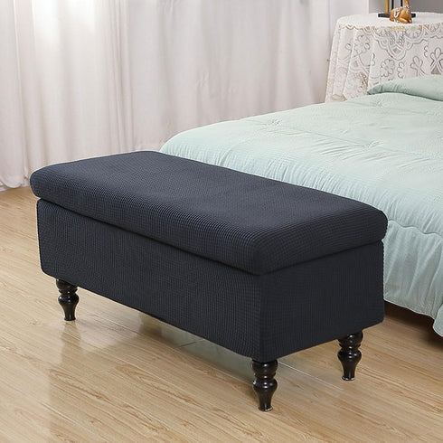 Lussenwert Lussenworth Ottoman Cover - Rectangle Folding Storage Bench - Removable, Elastic Ties - Medium Black