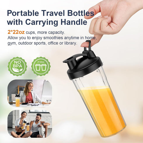 KOIOS 900W Personal Blender for Smoothies and Shakes, Includes 2 No-BPA 22 oz Portable Bottles and Lids