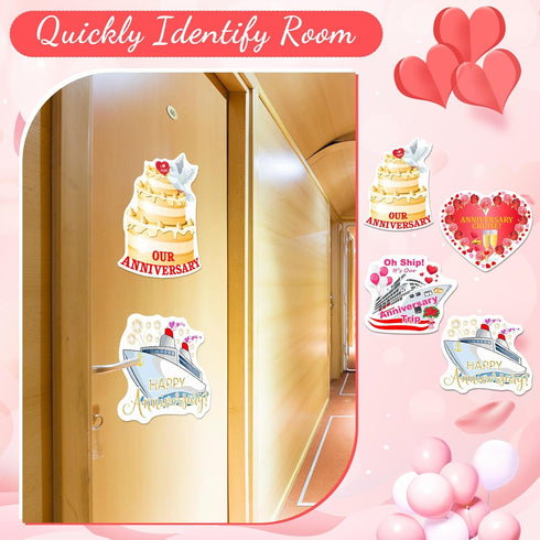 Hoteam 4 Pcs Large Cruise Door Decorations Magnetic, Happy Anniversary Cruise Door Magnets, Waterproof Cabin Decor