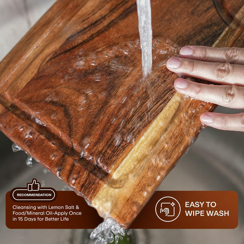 Set 3 Acacia Wood Cutting Board, Solid Wood Cutting Board of with holding stand and Deep Juice Grooves & Built