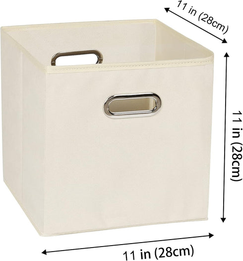 Yunkeeeper storage bins Cubes, Fabric Cube Organizer with Handle, Foldable Cube Bins for Cloth or Accessary Storage, 11x11x11, Set of 3, (Creamy White)