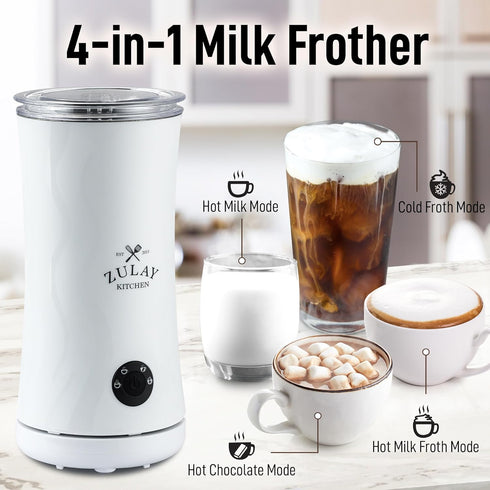 Zulay 4-in-1 Milk Frother and Steamer, Automatic Hot and Cold Foam Maker with Auto Shut Off & Temperature Control
