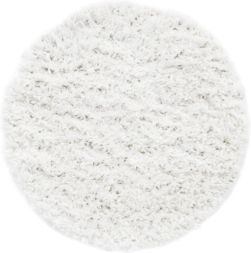 Unique Loom Davos Shag Collection Area Rug - Solid White/Ivory (2' Round)