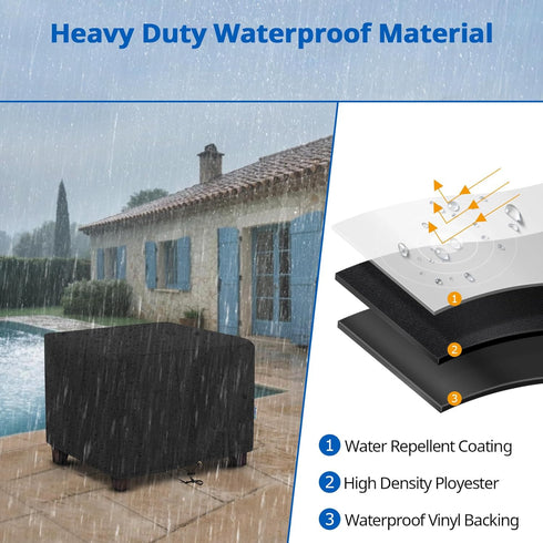 26W 26D 18H, SunPatio Outdoor Ottoman Cover, Waterproof Square Coffee Table Cover, Patio Furniture Side Table Cover