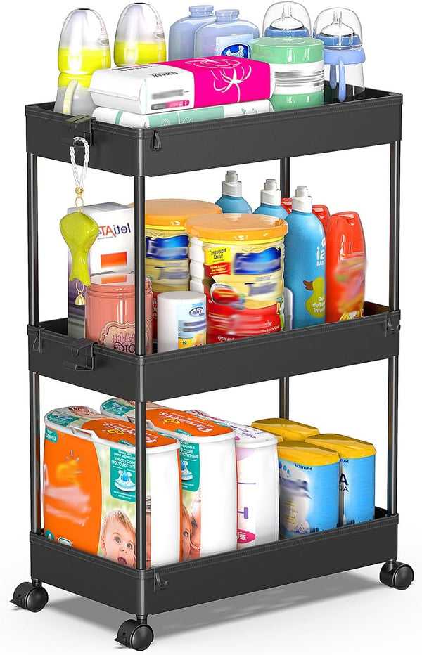 SPACEKEEPER Rolling Storage Cart 3 Tier Bathroom Cart Organizers with Wheels Laundry