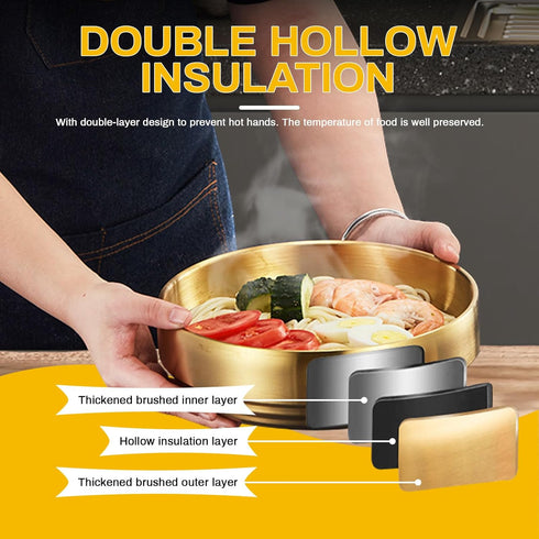 7.3In Gold Large Stainless Steel Soup Bowl, 35OZ Double Walled Serving Bowl for Restaurant, Home